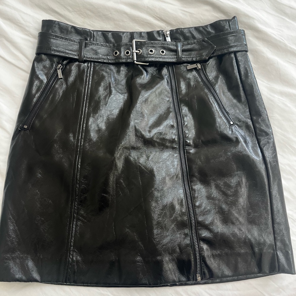 Karl Lagerfeld Faux Leather Skirt with Zipper Details